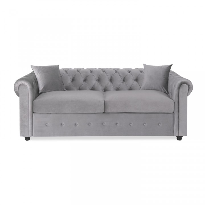 Canapé Chesterfield convertible Velours 3 Places Argent