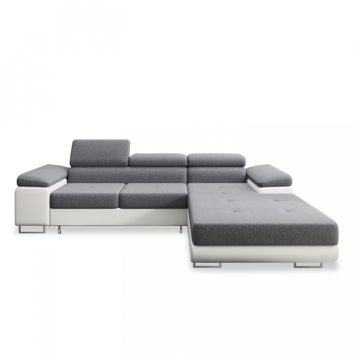 Canapé d'angle droit convertible Alphonso Gris et Blanc