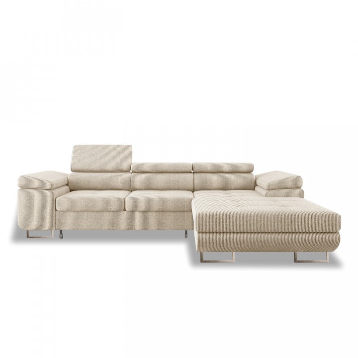 Canapé d'angle droit convertible Alphonso velours côtelé Beige