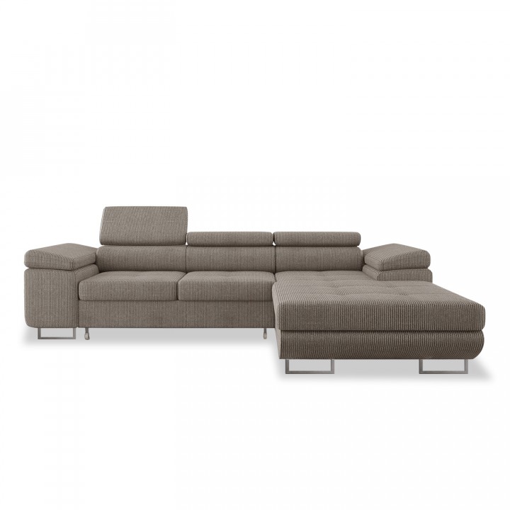 Canapé d'angle droit convertible Alphonso velours côtelé Taupe