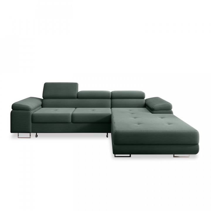 Canapé d'angle droit convertible Alphonso velours côtelé Vert