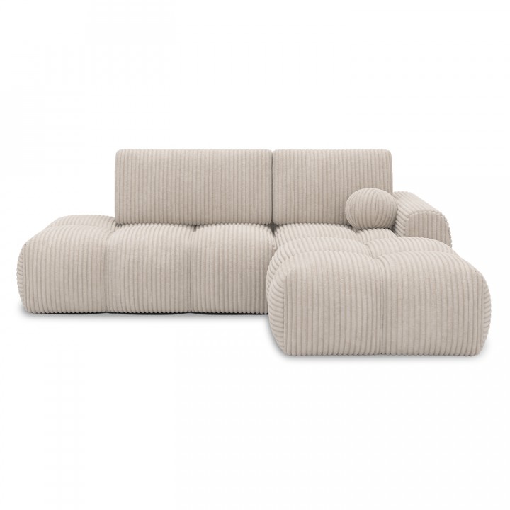 Canapé d'angle droit convertible César velours côtelé Beige