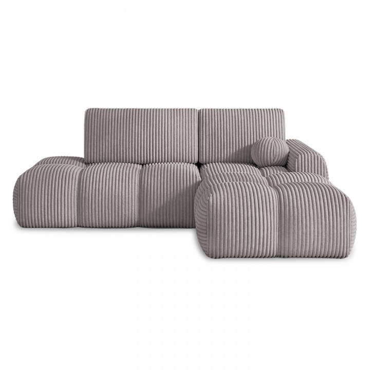Canapé d'angle droit convertible César velours côtelé Gris