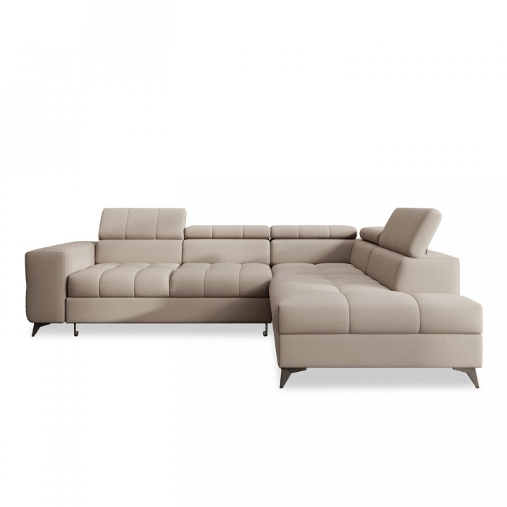 Canapé d'angle droit convertible Gaspard velours Beige