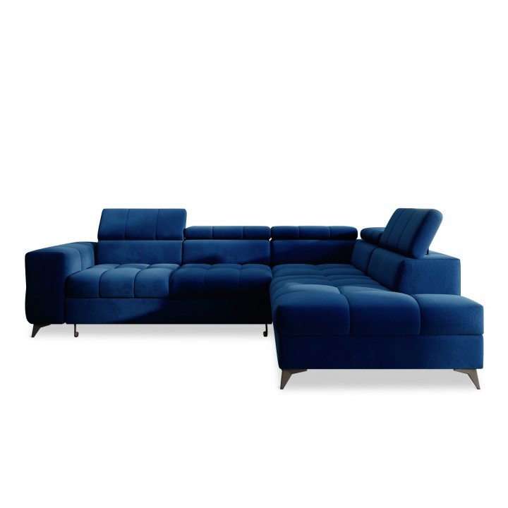 Canapé d'angle droit convertible Gaspard velours Bleu