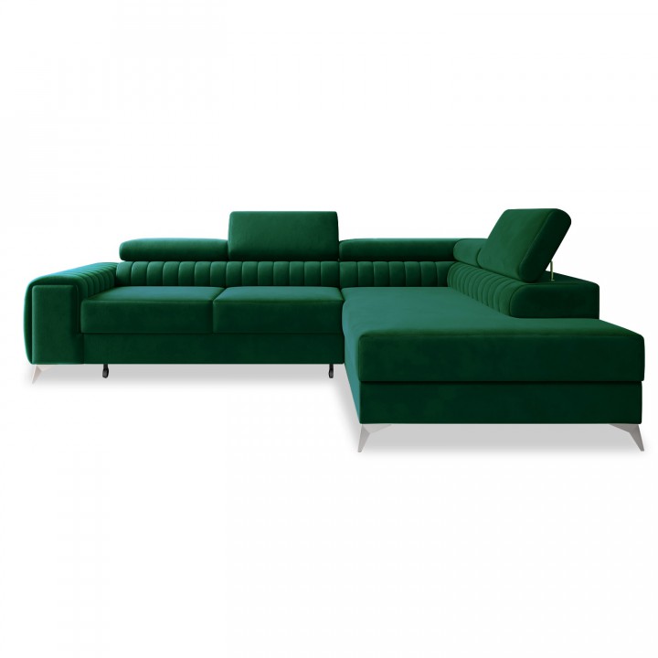 Canapé d'angle droit convertible Isaac Velours Vert