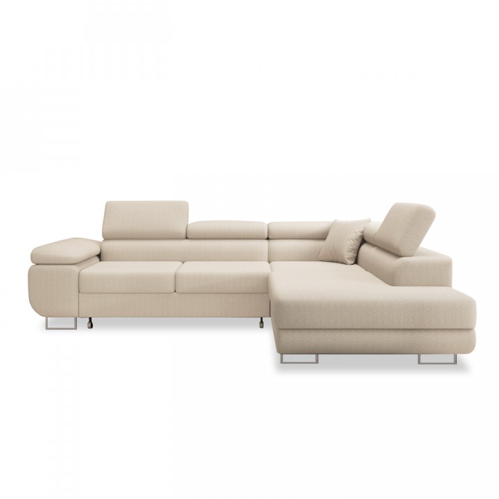 Canapé d'angle droit convertible Marius bouclette Beige