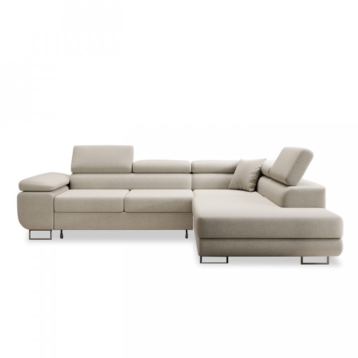 Canapé d'angle droit convertible Marius tissu Beige