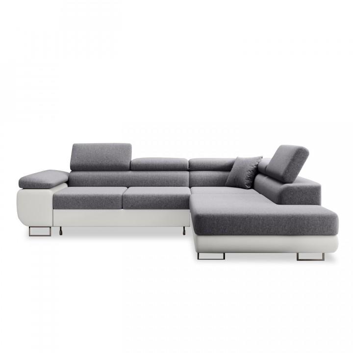 Canapé d'angle droit convertible Marius Gris et Blanc