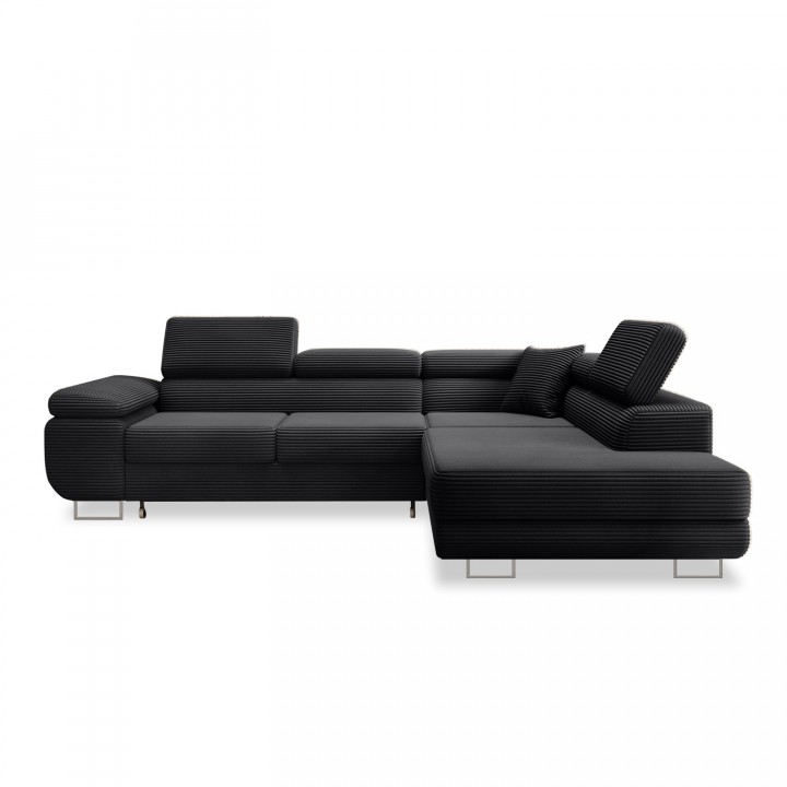 Canapé d'angle droit convertible Marius velours côtelé Noir