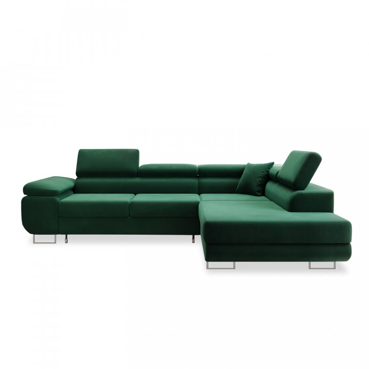 Canapé d'angle droit convertible Marius velours Vert