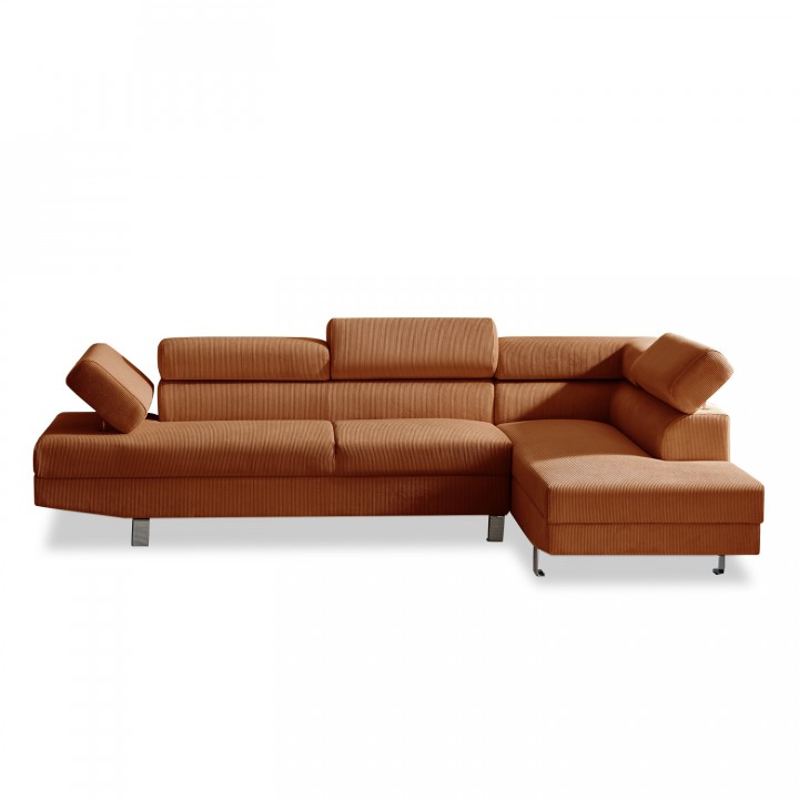 Canapé d'angle droit avec têtières relevables Palerme velours côtelé terracotta