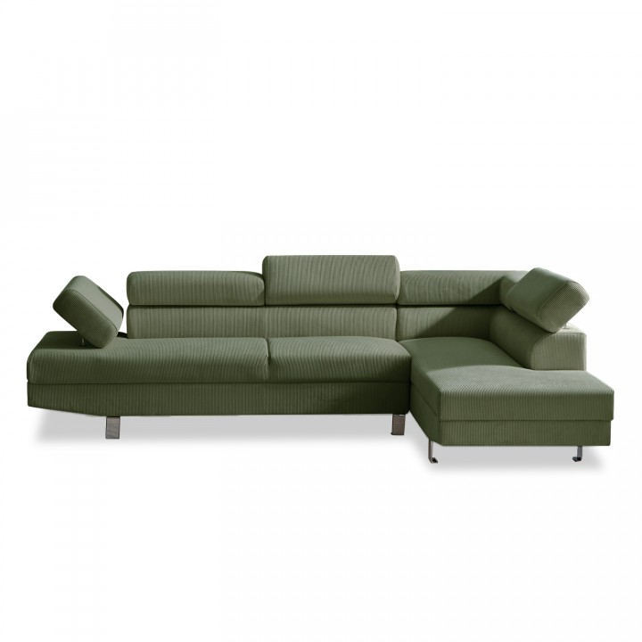 Canapé d'angle droit avec têtières relevables Palerme velours côtelé vert
