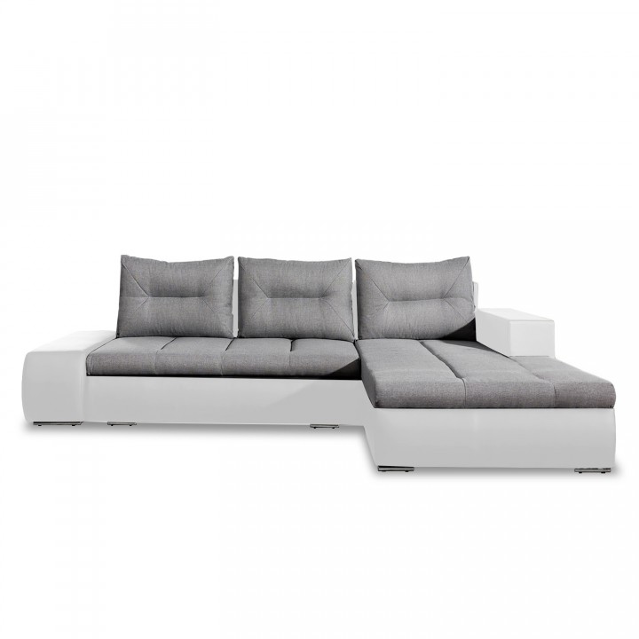 Canapé d'angle droit convertible Santiago Gris et Blanc