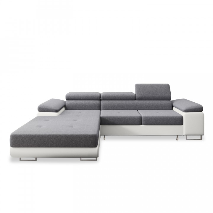 Canapé d'angle gauche convertible Alphonso Gris et Blanc