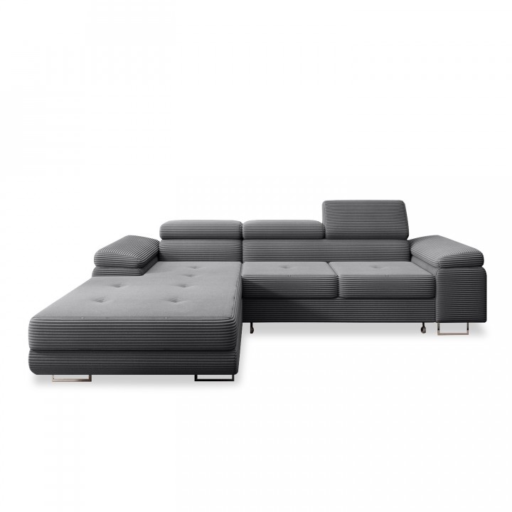 Canapé d'angle gauche convertible Alphonso velours côtelé Gris foncé