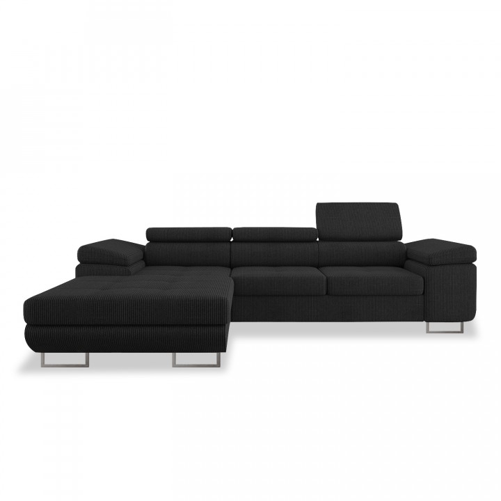 Canapé d'angle gauche convertible Alphonso velours côtelé Noir