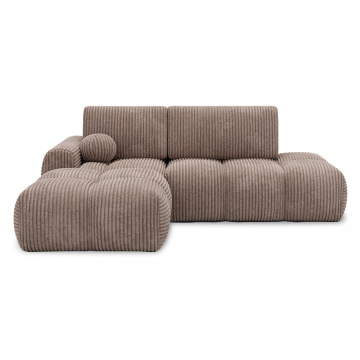 Canapé d'angle gauche convertible César velours côtelé Taupe
