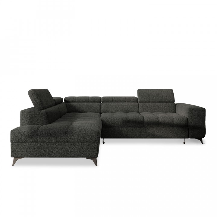 Canapé d'angle gauche convertible Gaspard Bouclette Gris Foncé