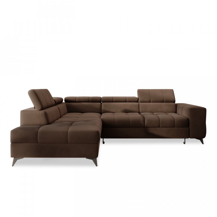 Canapé d'angle gauche convertible Gaspard velours Marron