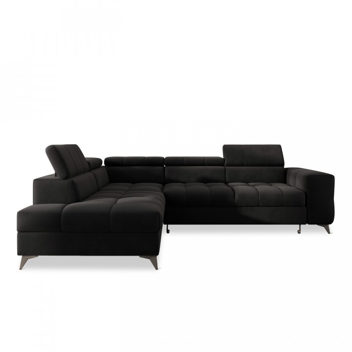 Canapé d'angle gauche convertible Gaspard velours Noir