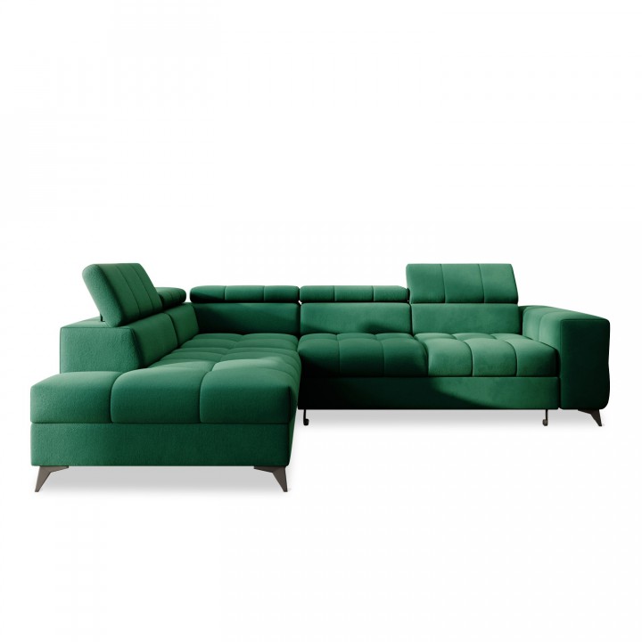 Canapé d'angle gauche convertible Gaspard velours Vert