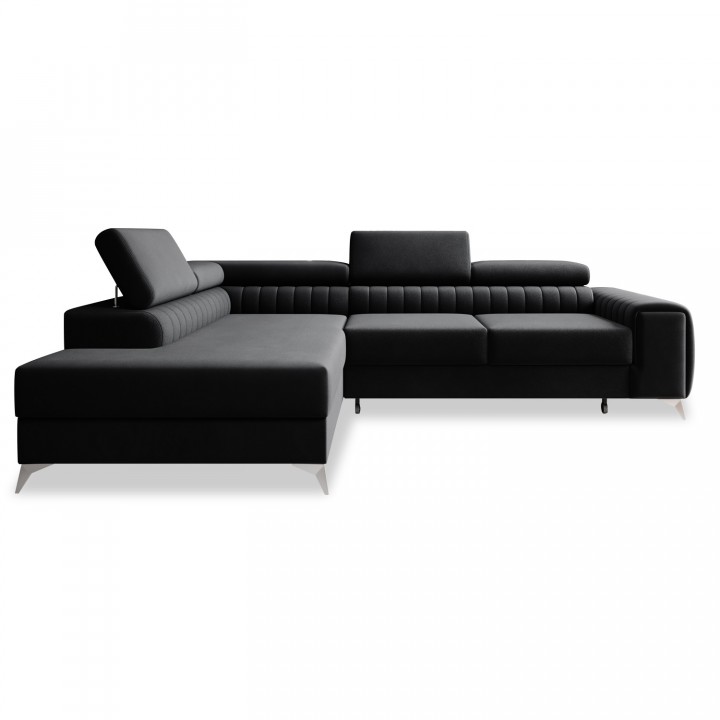 Canapé d'angle gauche convertible Isaac Velours Noir