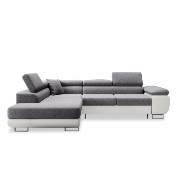 Canapé d'angle gauche convertible Marius Gris et Blanc