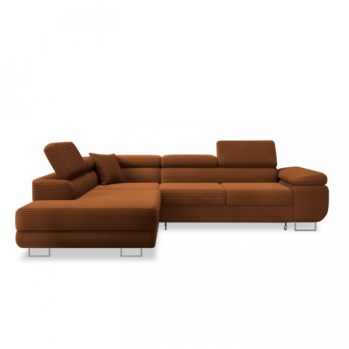 Canapé d'angle gauche convertible Marius velours côtelé Terracotta