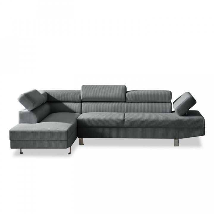 Canapé d'angle droit avec têtières relevables Palerme velours côtelé gris