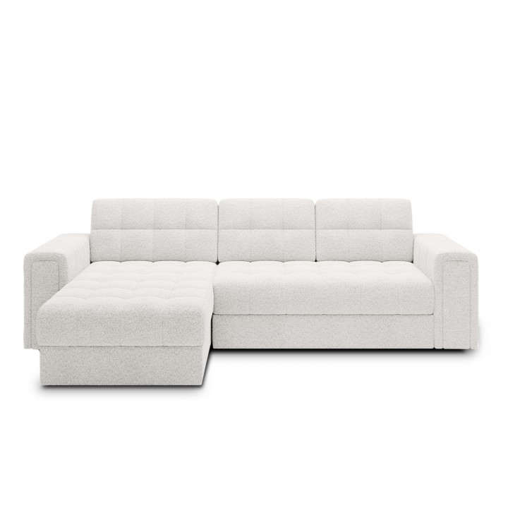 Canapé d'angle gauche convertible réversible Veziko Bouclette Blanc