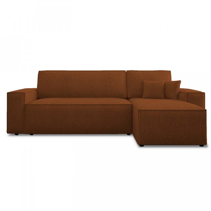 Canapé d'angle convertible réversible Lorenzo en velours côtelé Terracotta