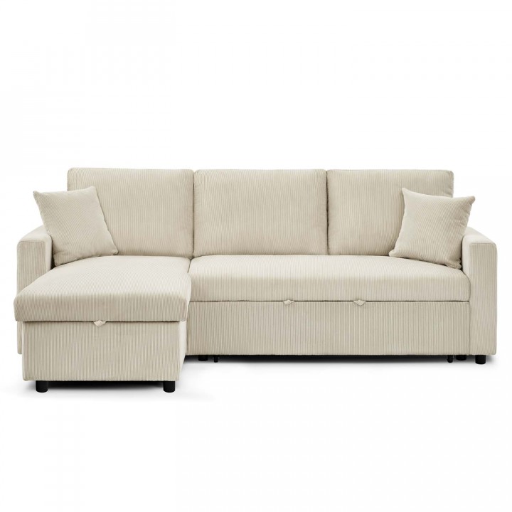 Canapé d'angle convertible Rico velours côtelé Beige