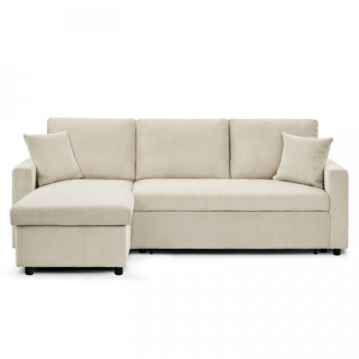 Canapé d'angle convertible Rico velours côtelé Beige
