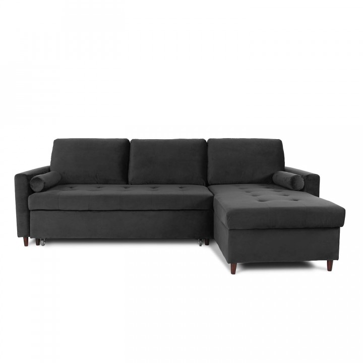 Canapé d'angle convertible réversible Claudio en velours noir