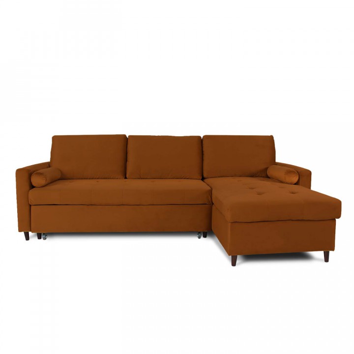 Canapé d'angle convertible réversible Claudio en velours terracotta