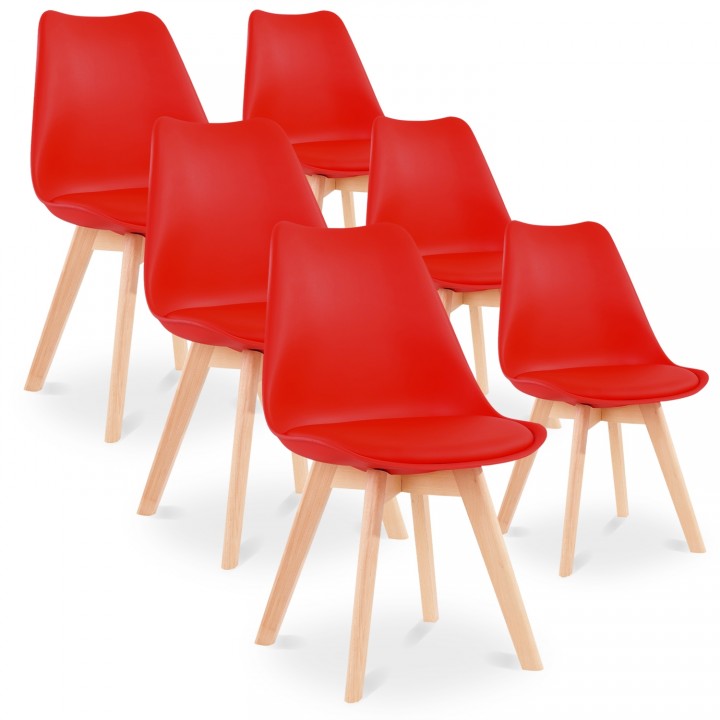 Lot de 6 chaises style scandinave Catherina Rouge