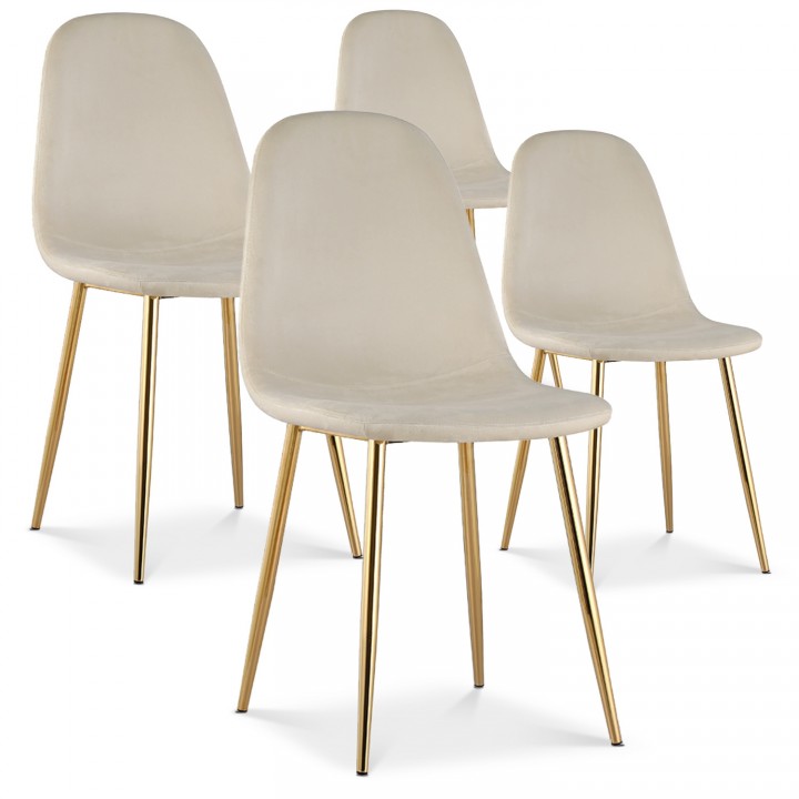 Lot de 4 chaises Bali velours beige pieds doré