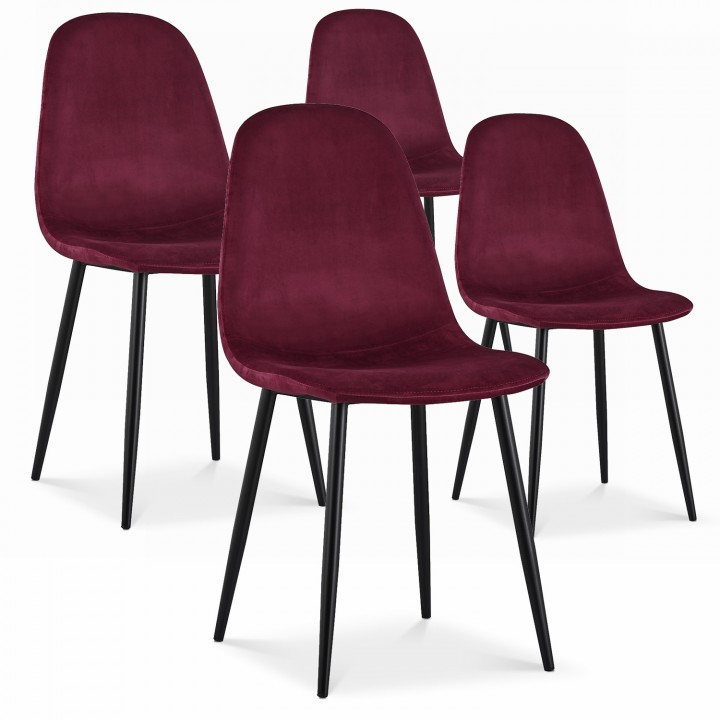 Lot de 4 chaises Bali velours rouge pieds noir