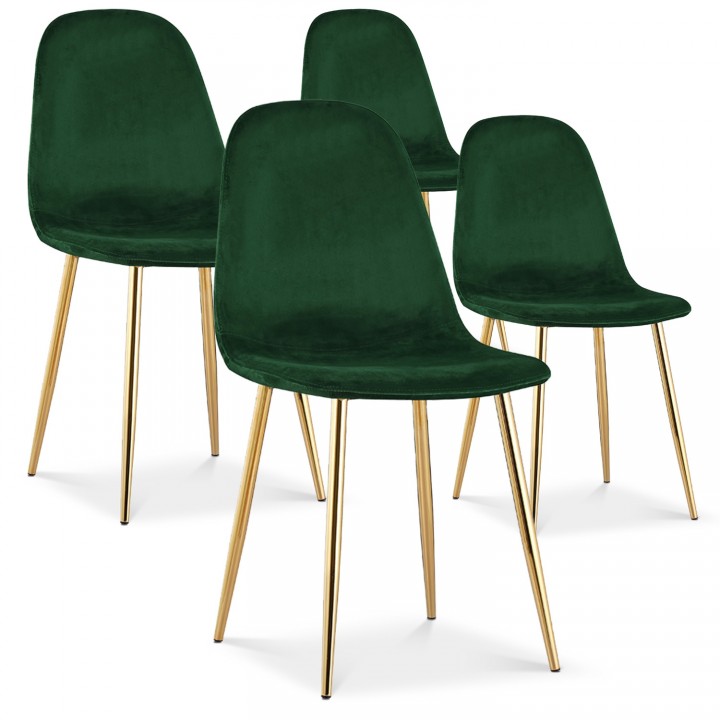 Lot de 4 chaises Bali velours vert pieds doré