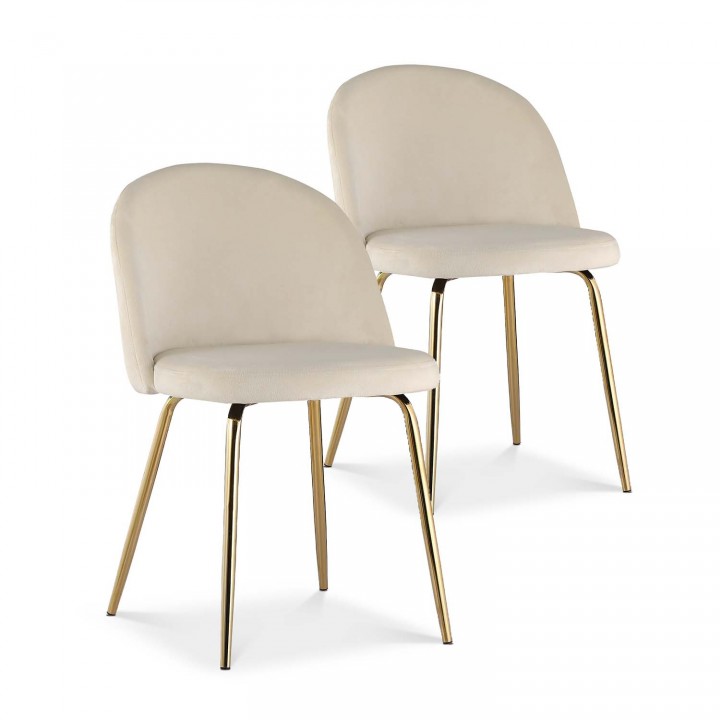 Lot de 2 chaises Cecilia velours Beige pieds or