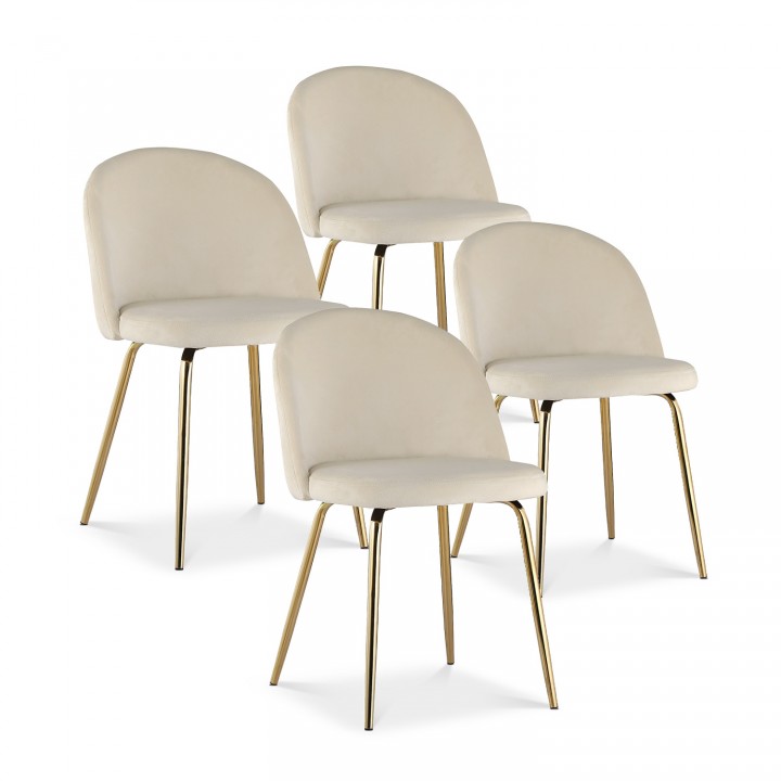 Lot de 4 chaises Cecilia Velours Beige pieds or