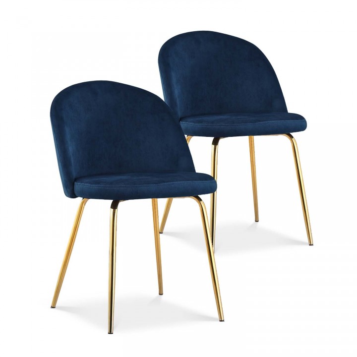 Lot de 2 chaises Cecilia velours Bleu pieds doré