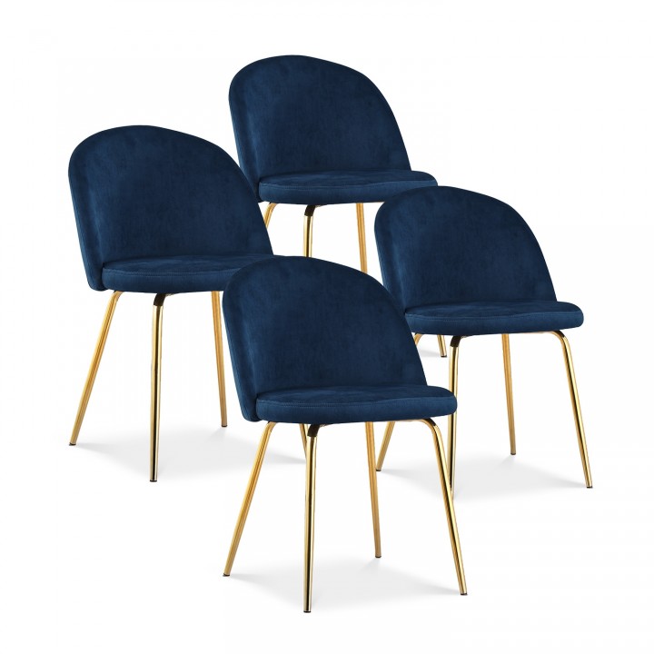 Lot de 4 chaises scandinaves Cecilia Velours Bleu pieds or