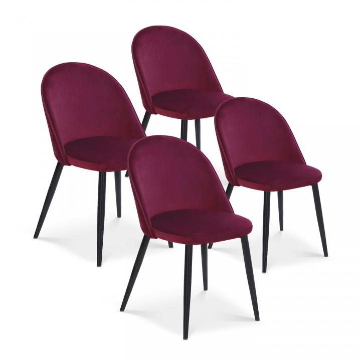 Lot de 4 chaises Cecilia Velours Rouge pieds noirs