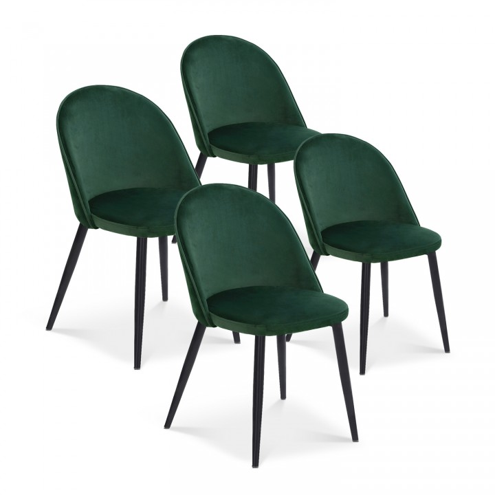 Lot de 4 chaises Cecilia Velours Vert pieds noirs