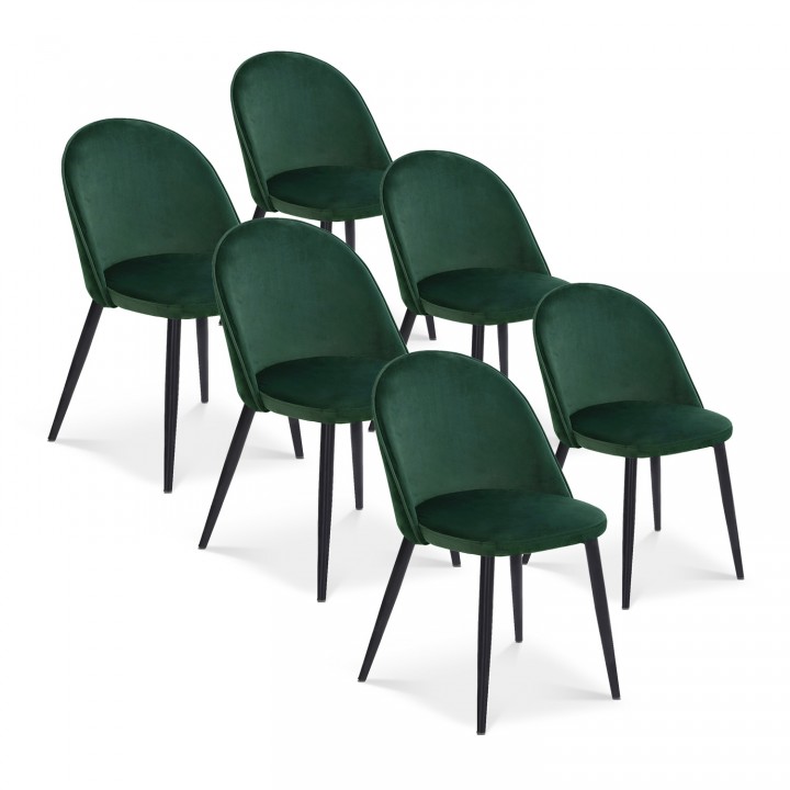 Lot de 6 chaises Cecilia velours Vert pieds noirs