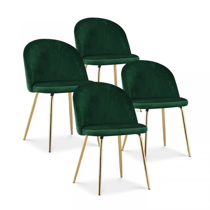 Lot de 4 chaises scandinaves Cecilia Velours Vert pieds or