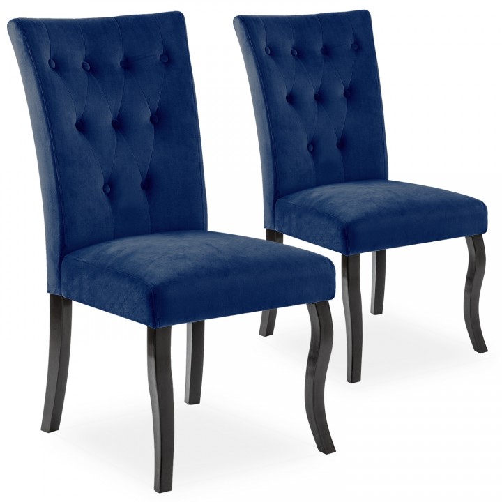 Lot de 2 chaises capitonnées Chaza Velours Bleu