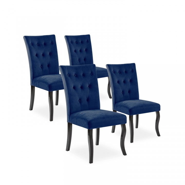 Lot de 4 chaises capitonnées Chaza Velours Bleu